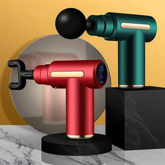 Red and green versions of the HeatPulse FlexBelt G6 massage gun